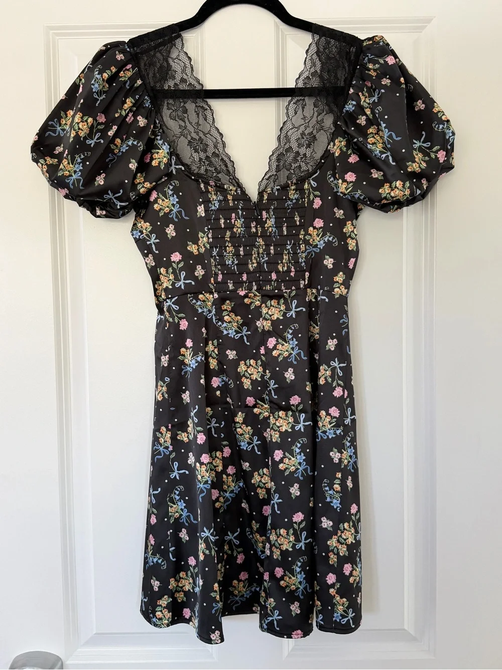 For Love and Lemons Floral Lace-Trim Puff Sleeve Milkmaid Dress